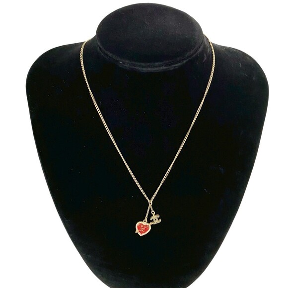 CHANEL Red Logo Necklace